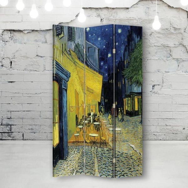 Legendarte - Skärm - Skiljevägg med dubbelsidigt tryck Terrass Du Café Le Soir - Vincent Van Gogh cm. 110x150 (3x)