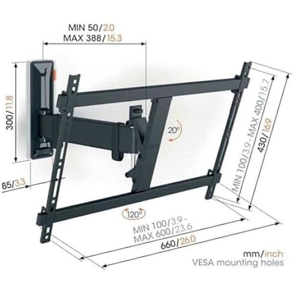 Stöd TV - VOGEL'S - TVM3623 - 40-77 tum - Nejsbart upp till 120° - Max 35 Kg