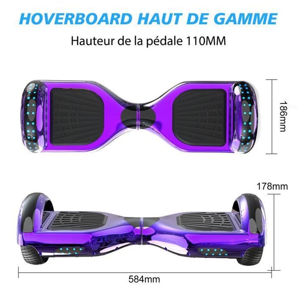 Hoverboard 6.5 Tommer med Bluetooth og LED - RCB - Perfekt Gave til Børn Lilla Krom