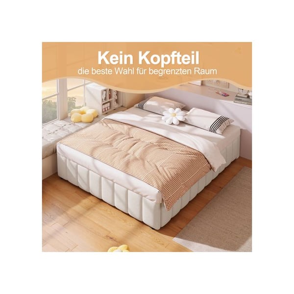 Seng - MUVOE - 140x200cm - Beige - Hydraulisk støtte - Minimalistisk design