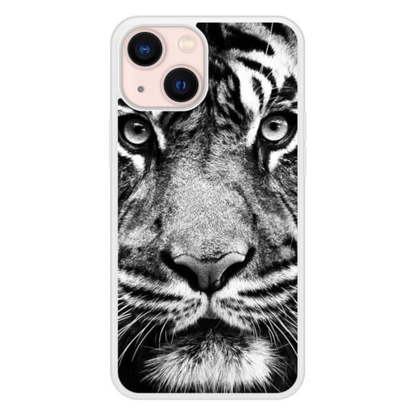 Silikonförstärkt tryckt fodral kompatibelt med Apple iPhone 13 Mini Vit och svart tiger