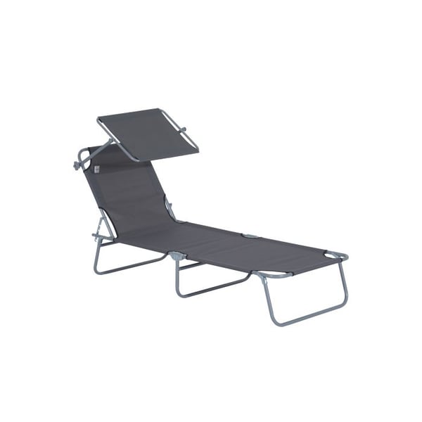 Chaiselongue - Outsunny - Sammenklappelig - Justerbar solbeskyttelse - Grå metal 187x58x36 cm