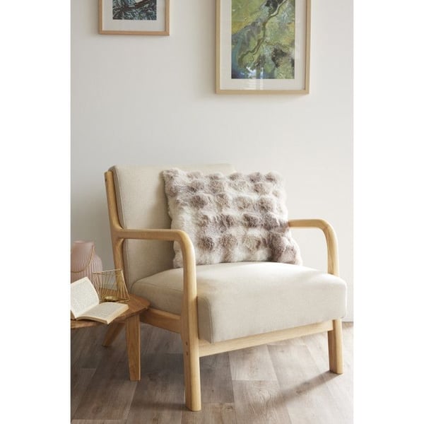 Avtagbar tryckt kudde i polyester med falsk päls "Astra" alla storlekar Le fil d'Ariane - Astra Taupe - Kudde 50 x 50 cm