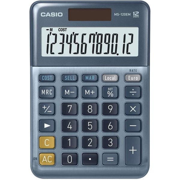 Casio MS-120EM skrivbordsräknare solbatteri blå