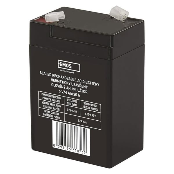 Blybatteri - EMOS - B9641 - 6V 4Ah - AGM - Faston-forbindelse 4,7mm Blybatteri - EMOS - B9641 - 6V 4Ah - AGM - Faston-forbindelse 4,7mm