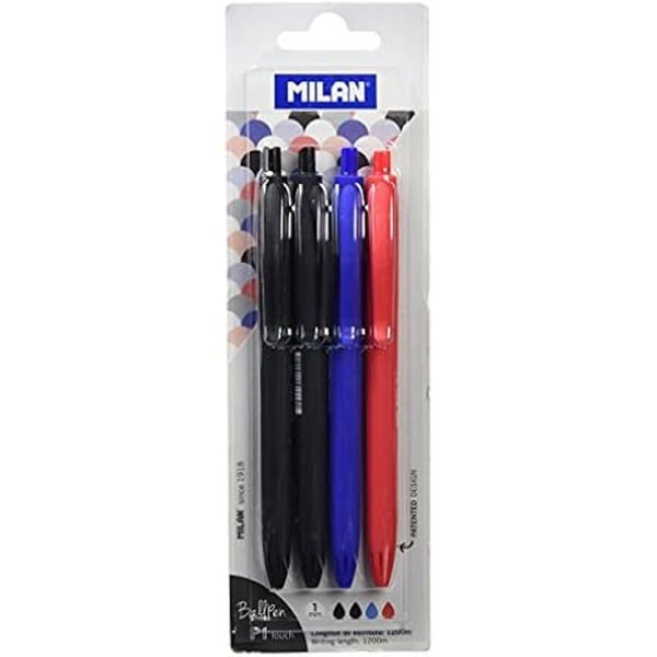 Stylos P1 touch - MILAN - Blister med 4 - 2 svarta, 1 blå, 1 röd - Spets 1 mm - 1200m skrivning