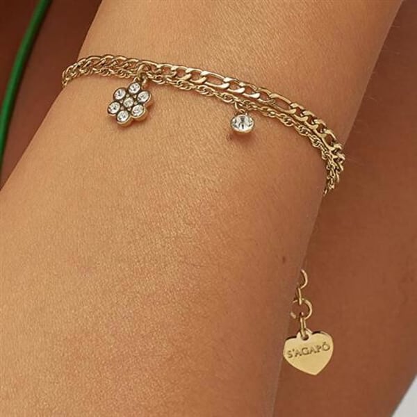 Armband - S'AGAPÕ - SAR47 - Guldpläterad - Kristallblomma - 18,5 cm