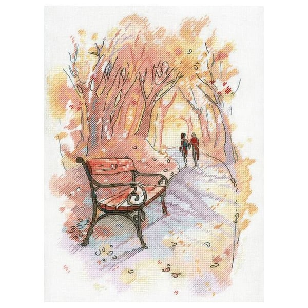 Kit för korsstygn MP Studia - Höstpromenad 20x27 cm