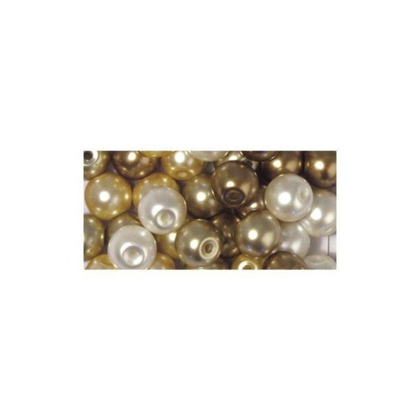 Renässansglaspärlor, halvtransparenta, vit/beige mix, 10 mm, stort hål, låda med 32 delar