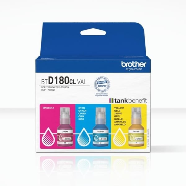 Bläckflaska - Brother - BTD180CLVAL - Cyan/Magenta/Gul - 5000 sidor - Pack om 3 - Standard