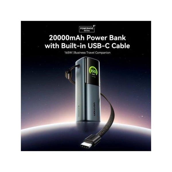 Vention FKFH0 Powerbank kannettaville tietokoneille 20000mAh 165W Harmaa TFT-näytöllä