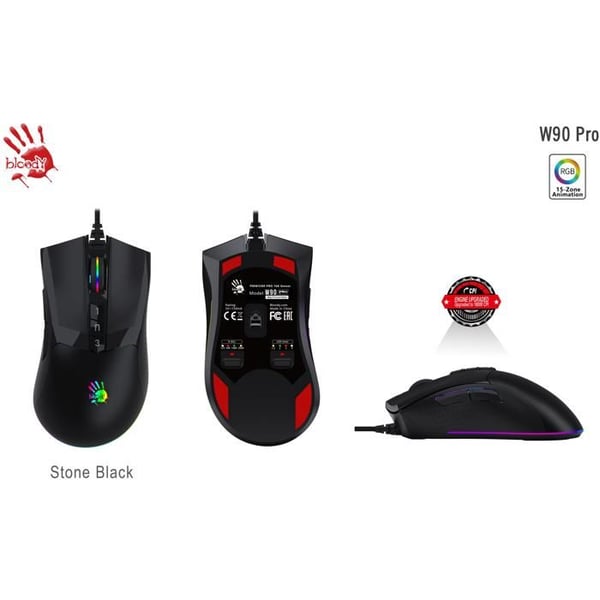 Spillemus - A4TECH - Bloody W90 Pro - 16000 DPI - RGB-baggrundsbelysning - 8 knapper