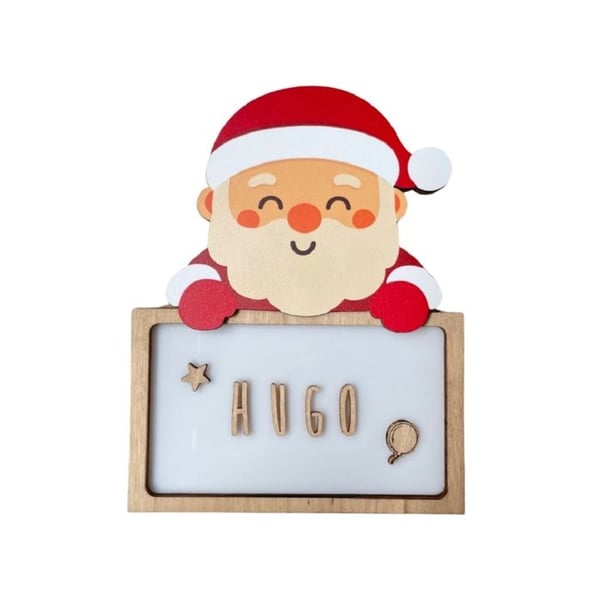 Bordslampa - Jultomte - Anpassningsbar med träbokstäver - Inbyggd LED - Hållbar poppelträ