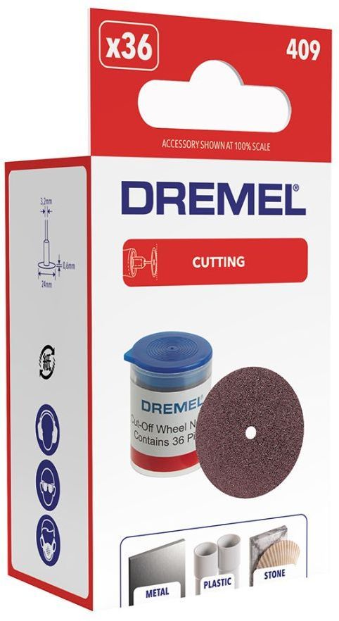 Set med 36 DREMEL 409 kapskivor - Arbetsdiameter Ø24mm - Kapar metall, trä och plast