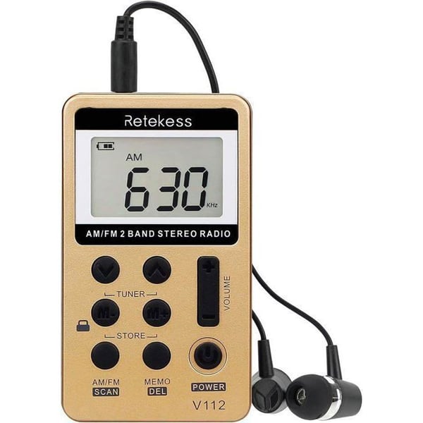 Retekess V112 Mini Radio FM, Bärbar Radio, FM AM, Uppladdningsbar Walkman, Väckarklocka, Hörlursuttag, För Utomhusbruk, För Sport (Gul)