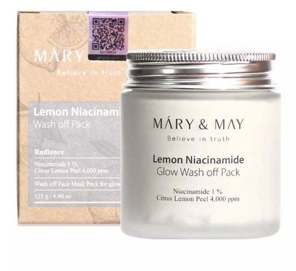 Ansiktsmask - MARY&MAY - Lemon Niacinamide Glow Wash Off Pack - Utjämnande - Vegansk - 125g