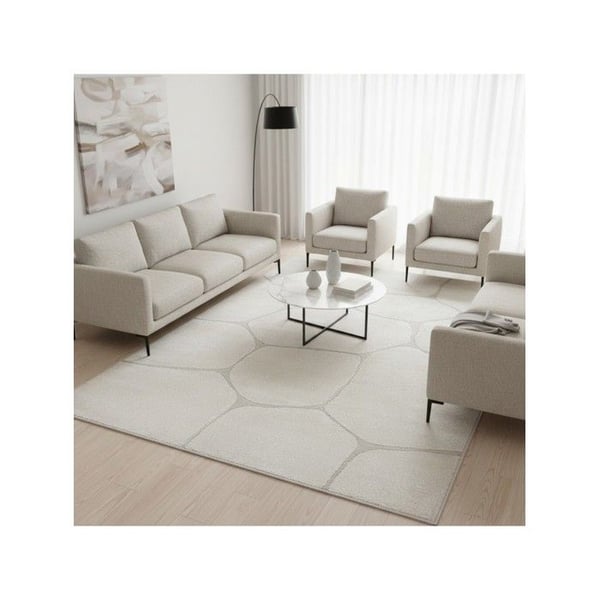 Matta - MELIS HOME - Med relief effekt av sten - Rund 160 cm - Färg kräm - Mönster oregelbundna former