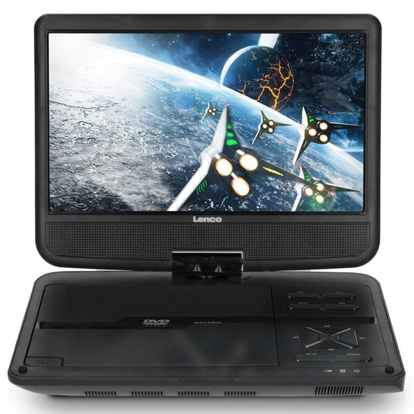 Lenco DVP-1010BK - Bärbar DVD-spelare på 10 tum med USB-anslutning, hörlurar och upphängningsanordning