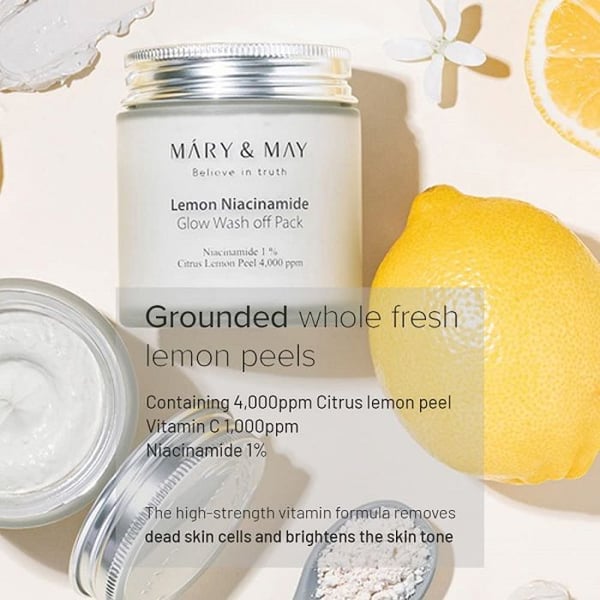 Ansiktsmask - MARY&MAY - Lemon Niacinamide Glow Wash Off Pack - Utjämnande - Vegansk - 125g