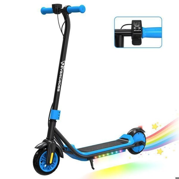EVERCROSS TECH Elektrisk Sparkcykel för Barn - 21.6V 5.2Ah Batteri - 3 hastigheter - Perfekt Present för Barn - E6 Blå
