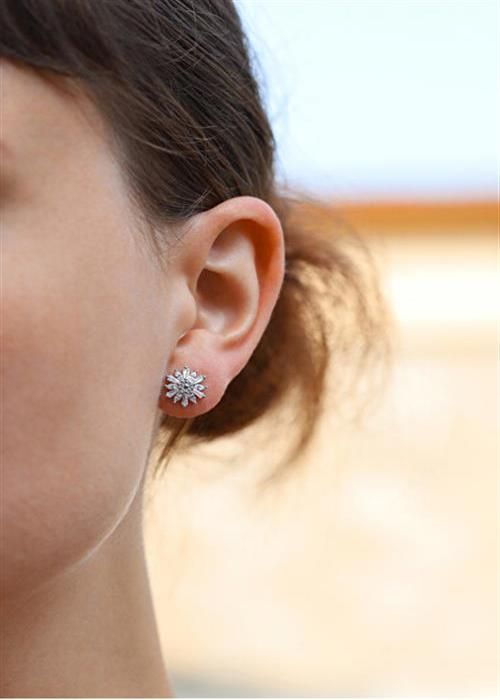 Örhängen - BENETO - AGUP2725 - Sterlingsilver - Kubisk zirkon - Blomdesign