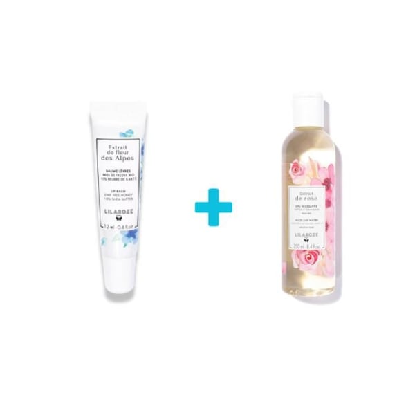 Lilaroze Paris Pack Läppbalsam Extrakt av Alpblommor Linblomshonung Ekologisk + Micellärt Vatten Rosextrakt Rengör och Avlägsnar Makeup