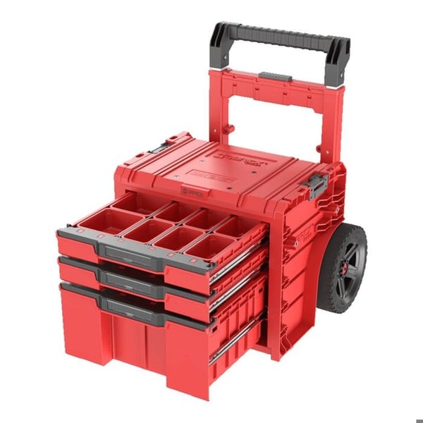 Mobil låda - Qbrick System - PRO Cart 2.0 Plus - Röd Ultra HD - 3 lådor - 9 tum hjul
