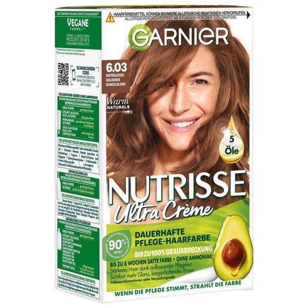 Garnier - Permanent Färg Nutrisse Ultra Crème - 6.03 Mörk Gyllene Blond Naturlig