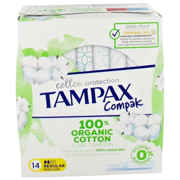 Tamponer - Tampax - Compak Bomullsskydd - 100% Ekologisk Bomull - Hypoallergen - 14 enheter