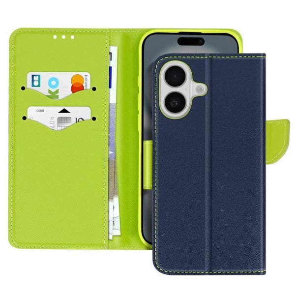 Etui för iPhone 16 Plånbok Läder Saffiano Fancy Mörkblå