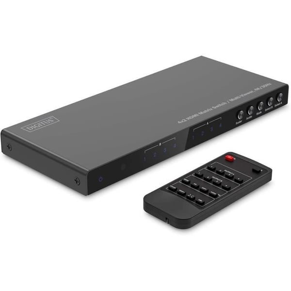 HDMI-switch - DIGITUS - DS-55345 - 4x2 - UHD 4K30 Hz - Multi Viewer - Svart Metall