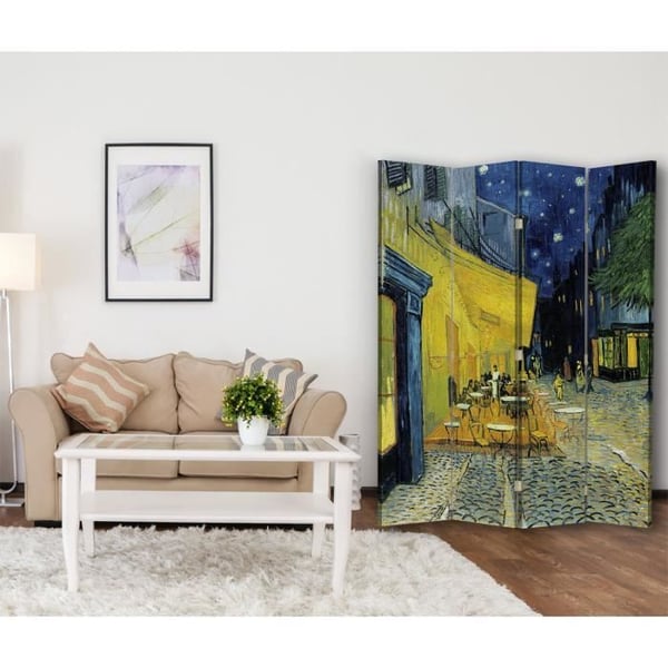 Legendarte - Skärm - Skiljevägg med dubbelsidigt tryck Terrass Du Café Le Soir - Vincent Van Gogh cm. 145x170 (4x)
