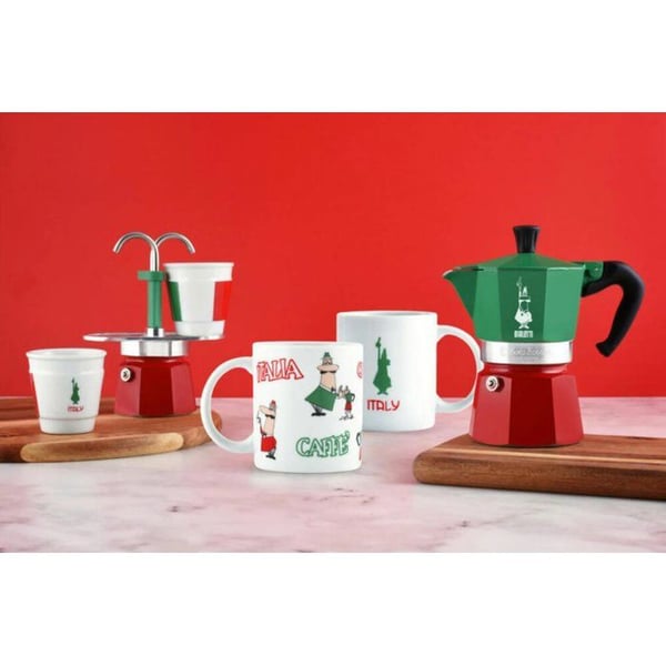 Italiensk kaffebryggare - BIALETTI - La Mokina Italia - Alla eldar utom induktion - 1 kopp - 40 ml - Grön / Röd