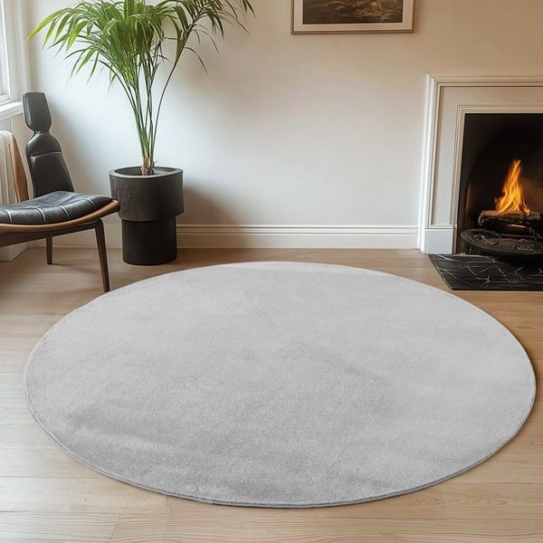 Ayyildiz Modern design matta Silver 160 cm rund Tvättbar med korta hår, halkfri och mjuk, modern för vardagsrum,