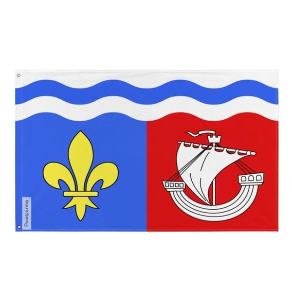 Hauts-de-Seine-flagga – 90 x 150 cm – Hållbar polyester – 2 metallöglor – Inomhus / Utomhus – Pixelforma