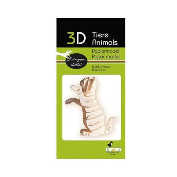3D-pappermodell - FRIDOLIN - Vit katt - 9 x 9,5 x 4 cm - Laserskurna delar - Från 8 år