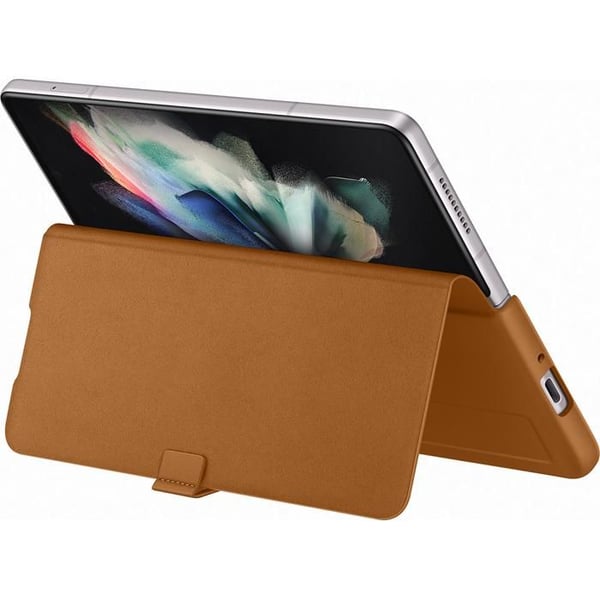 Läderfodral - SAMSUNG - Z Fold3 - Ljusbrun - Flik - Halvstyv