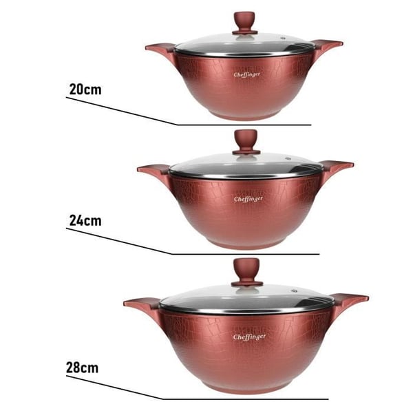 Marmiter - Cheffinger - Modell Krokodil - Hållbar Aluminium - 20/24/28 cm - Non-stick