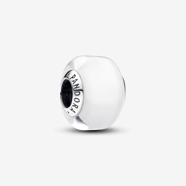 Berlock - PANDORA - Mini Murano Vit - 925 Silver - Fyrkantig form - För vuxna