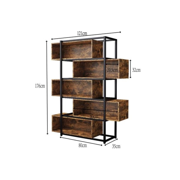 Bibliotek - MUVOE - 5 hyllor - Brun träkorn - Svart stålrör - Kipp-säker