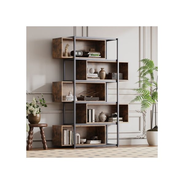 Bibliotek - MUVOE - 5 hyllor - Brun träkorn - Svart stålrör - Kipp-säker