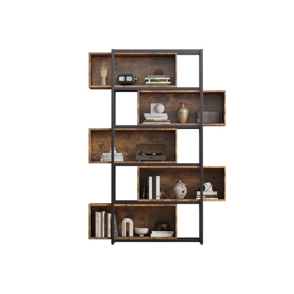 Bibliotek - MUVOE - 5 hyllor - Brun träkorn - Svart stålrör - Kipp-säker