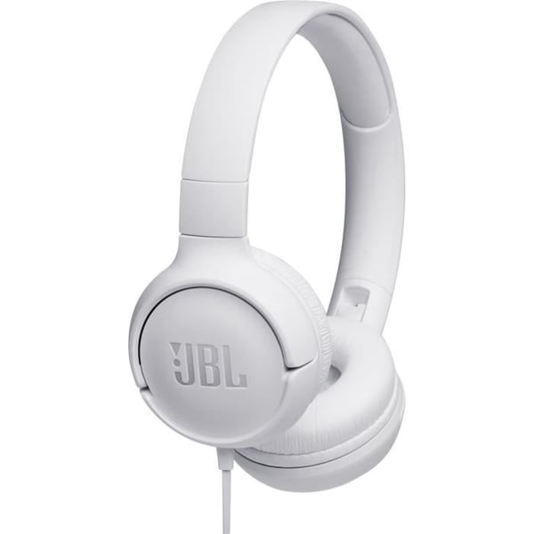 JBL Tune 500 trådbundet hörlurar - Pure Bass-ljud - Lätt och hopfällbar design - Vit