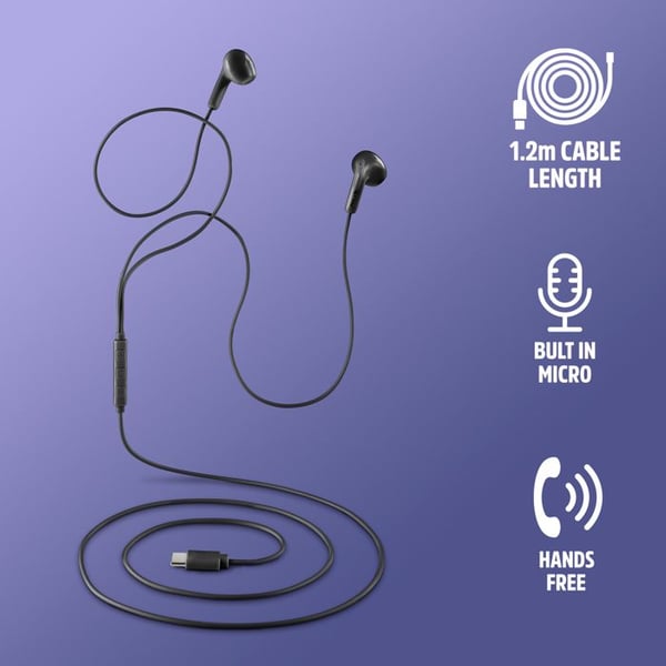 Cross Glide Black NGS – In-ear, Mikrofon, Volymkontroll, USB-C
