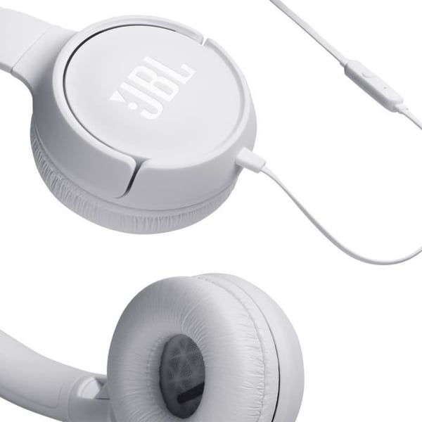 JBL Tune 500 trådbundet hörlurar - Pure Bass-ljud - Lätt och hopfällbar design - Vit