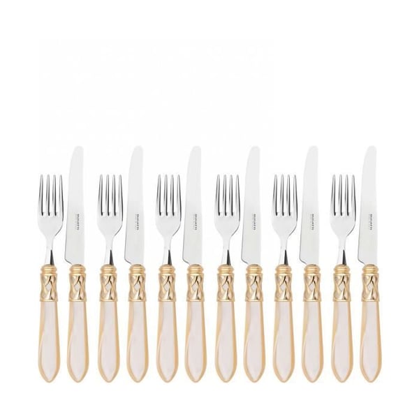 Bestick - La Couronne d'Or - Aladdin - 12 delar - Rostfritt stål 18/10 - Elfenben