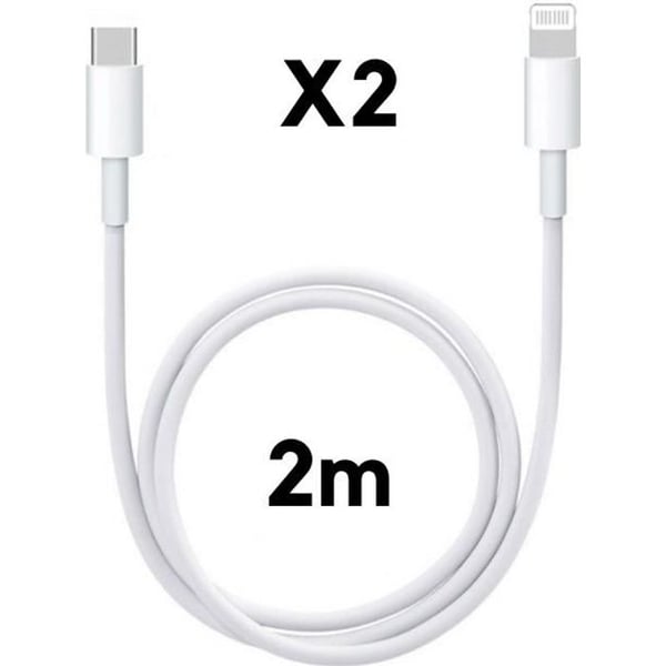 LOT 2 USB-C Lightning-kabel 2m för iPhone 14-14 PLUS-14 PRO-14 PRO MAX-13-13 MINI-13 PRO-13 PRO MAX-12-12 PRO-11 PRO-SE Phonillico®