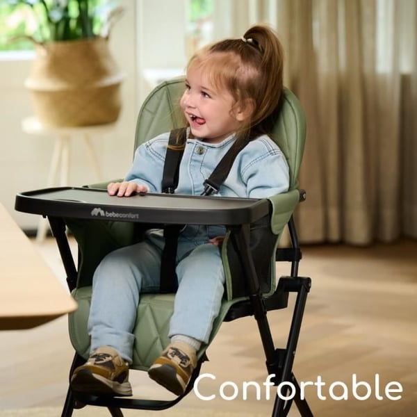 BEBECONFORT LILY Højstol til baby, ultra kompakt og let, optimal komfort, fra 6 måneder til 3 år, op til 15 kg, Mineral grøn