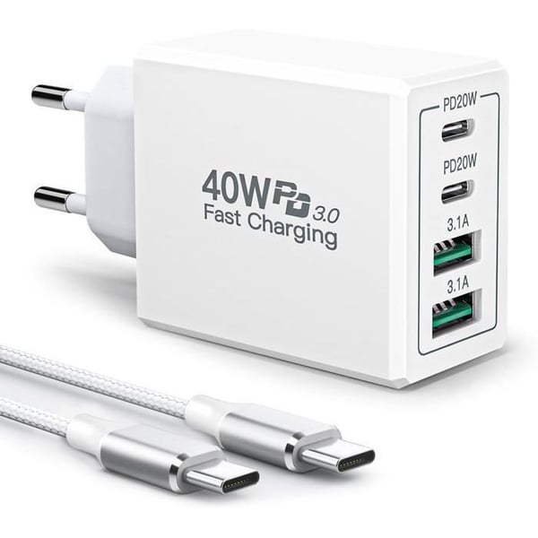 USB C-laddare, 40W USBC-snabbladdare iPhone-laddning och 2M USB C-kabel Universalkontakt för iPhone, Samsung Galaxy, iPad, AirPods