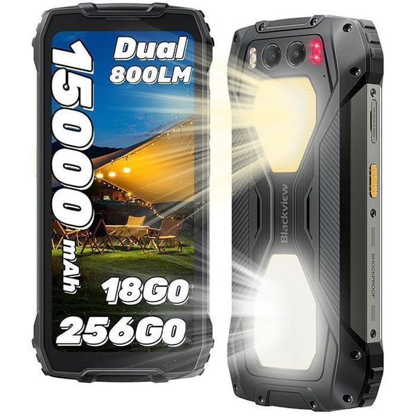 Blackview BV7300 Mobiltelefon Stöttålig 6.67" 90Hz 18GB+256GB 50MP 15000mAh Android 14, 50MP+32MP, NFC, GPS, Face ID - Svart